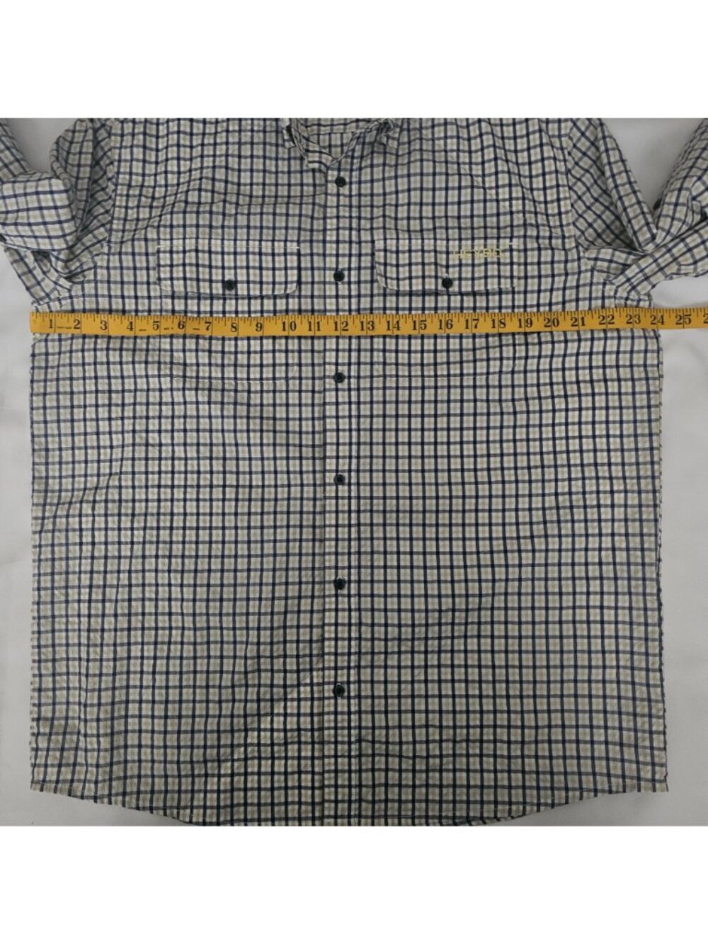 HEYBO Outdoors Navy-Khaki-White Headwaters Seersucker Long Sleeve Shirt Small - Picture 11 of 13
